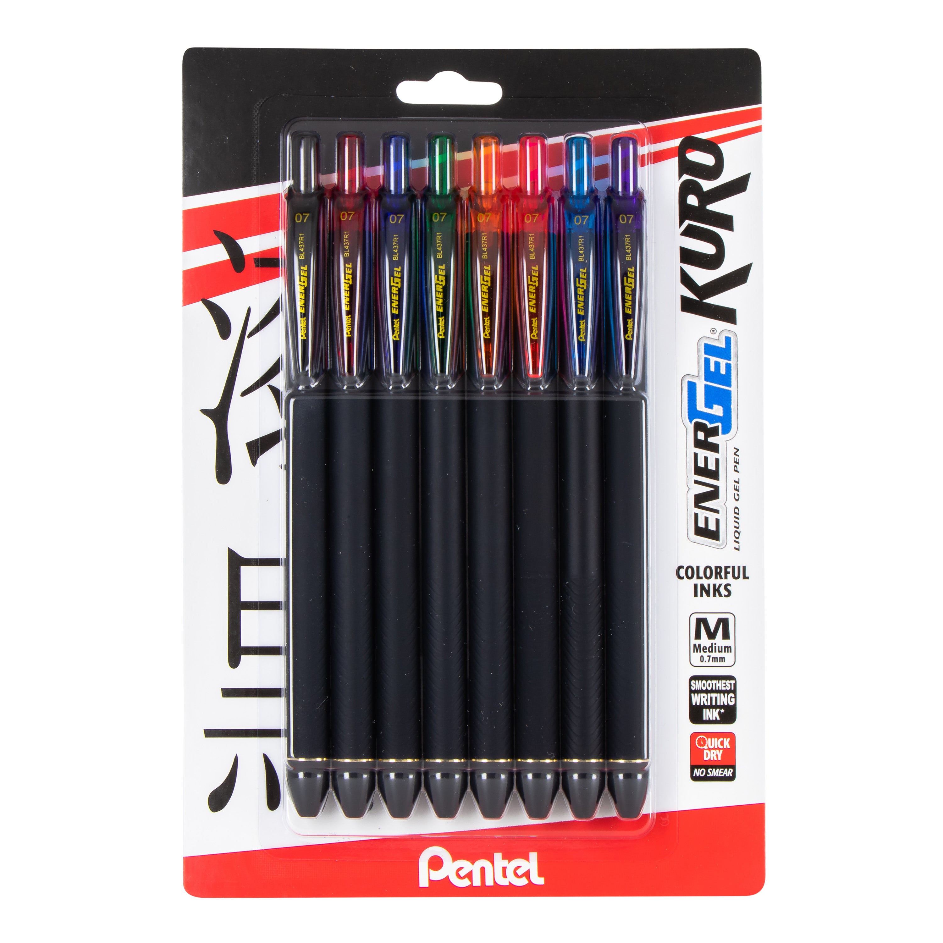 EnerGel RTX Refillable Liquid Gel Pen, (0.7mm) Assorted Ink 12-pk