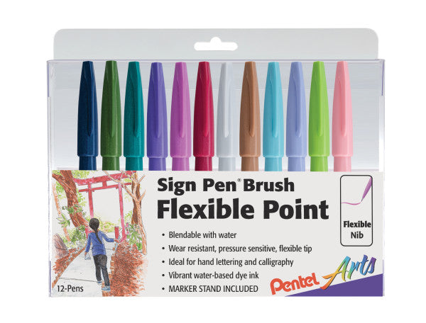 Brush Sign Pen - Pennarello punta a Pennello - Ideale per Lettering - 12  Colori - art. 0022257 - Pentel