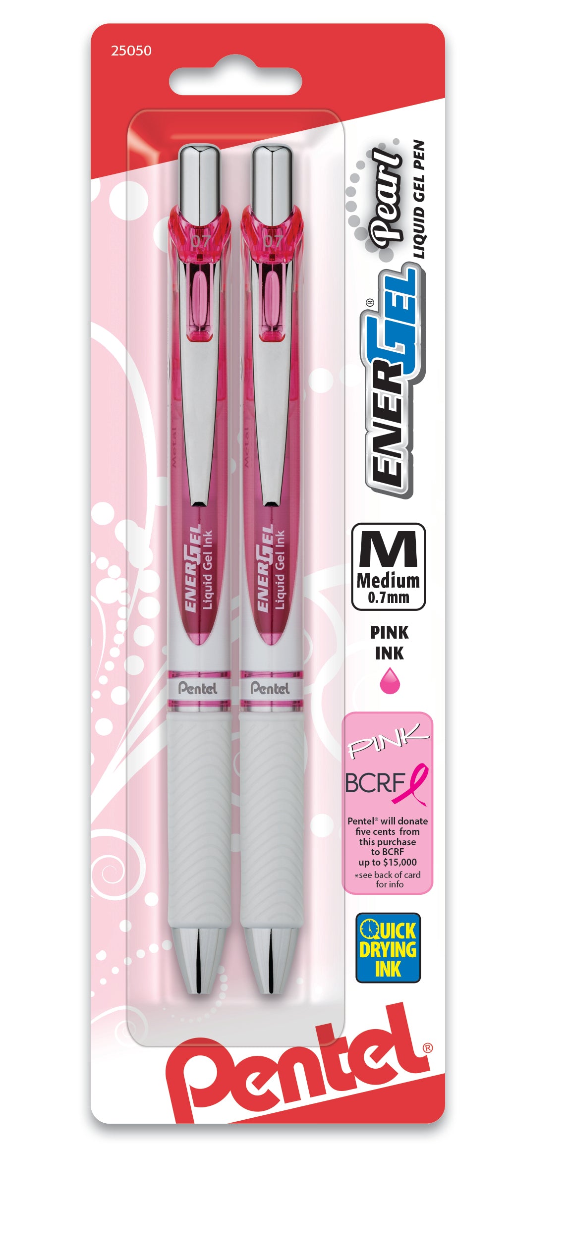 EnerGel Pearl Gel Pen with Pink Ribbon - Pink Ink 2-pk