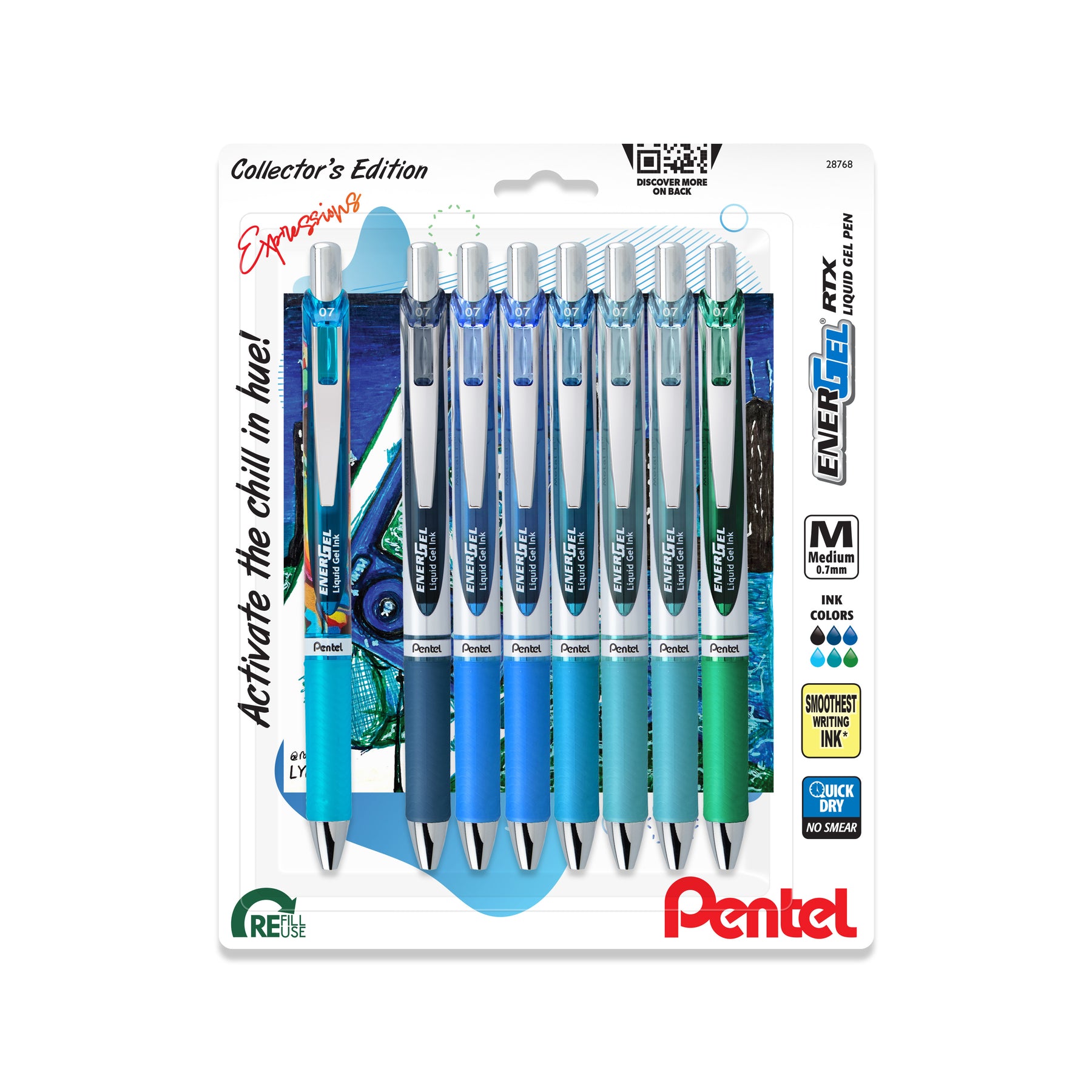 EnerGel RTX Refillable Liquid Gel Pen, (0.7mm) Assorted Ink 12-pk