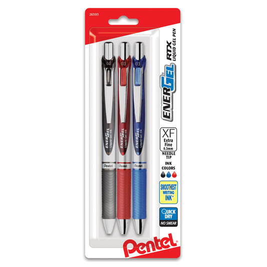 EnerGel RTX Liquid Gel Pen - Extra-Fine (0.3mm) Assorted 3-pack