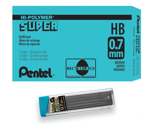 Super Hi-Polymer® Lead, 0.7mm, HB, 30 Pieces per Tube, Box of 12 Tubes