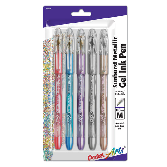 Sunburst Metallic Gel Pens, 5 Pack