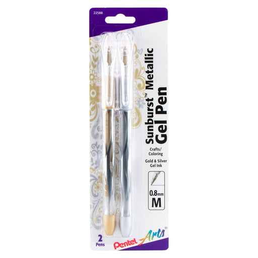 Pentel Arts Slicci Metallic Needle Tip Med Gel Pen, Assorted Metallic Ink, 0.8mm - 8 Pack