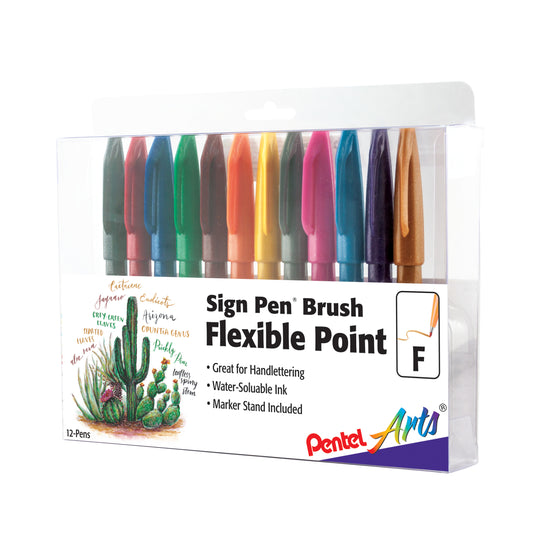 Sign Pen Brush - Flexible Point Marker - 12-Pack Assorted Colors