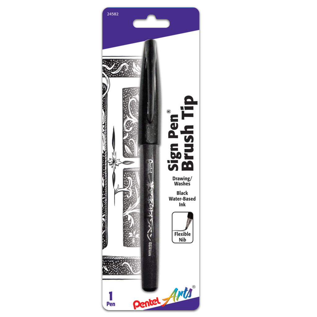 Brush Tip Pens, Fine Brush Tip, Black, Dozen - Lighthouse Office