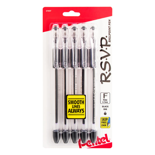 Pentel R.S.V.P. Stick Ballpoint Pen .7mm Translucent Barrel Black Ink 24/Pack