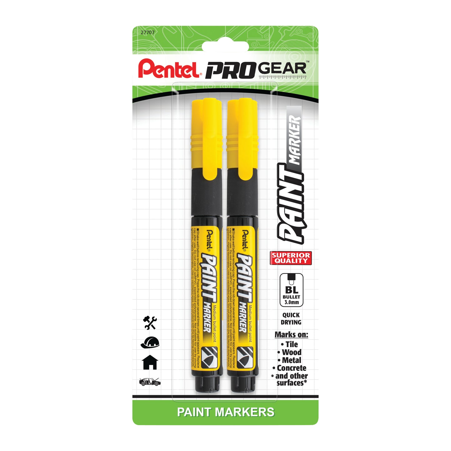 Pentel ProGear Paint Marker, Yellow Ink, 2-pks