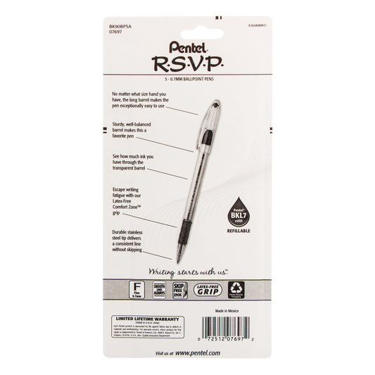  Pentel® R.S.V.P.® Ballpoint Pens, Fine Point, 0.7 mm