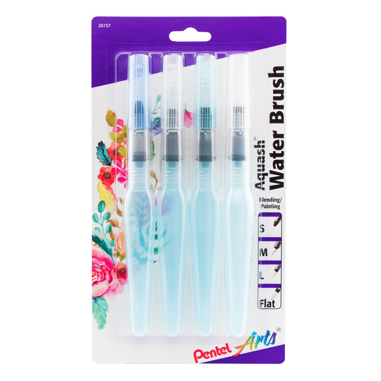 Pentel Arts Aquash Water Brush Assorted Tips. 4-Pk Carded