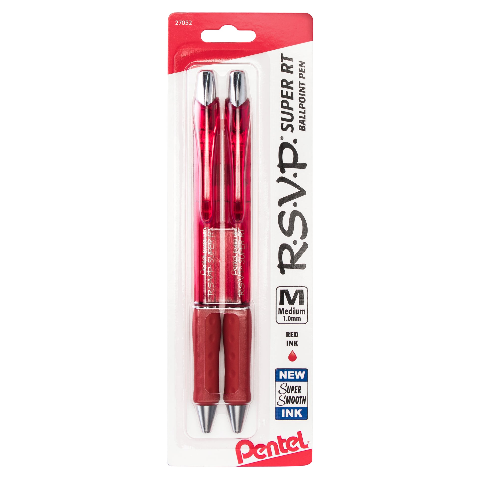 Pentel® RSVP® - Bolígrafos de punta fina, 0.028 in, barril transparente,  tinta roja, paquete de 12 unidades