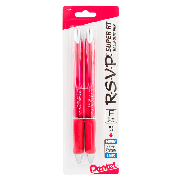 Pentel® R.S.V.P.® Ballpoint Pens, Fine Point, 0.7 mm, Clear Barrel, Red  Ink, Pack Of 12 - Zerbee