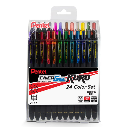 EnerGel Kuro Liquid Gel Pen, (0.7mm) Medium line, Assorted Ink, 24-pk