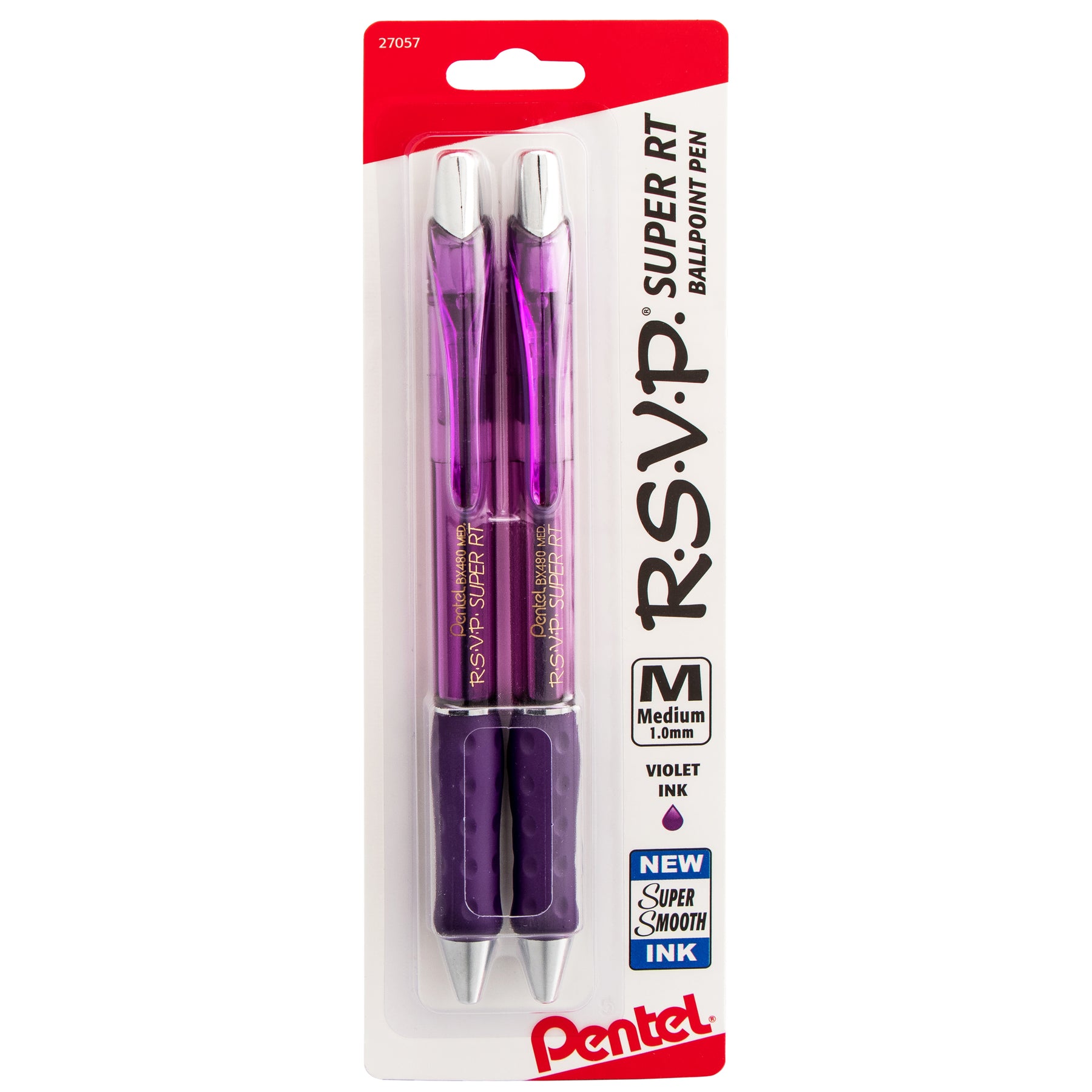 Pentel BK90V RSVP Stick Ballpoint Pen, .7mm, Trans Barrel, Violet Ink (Pack  of 12)