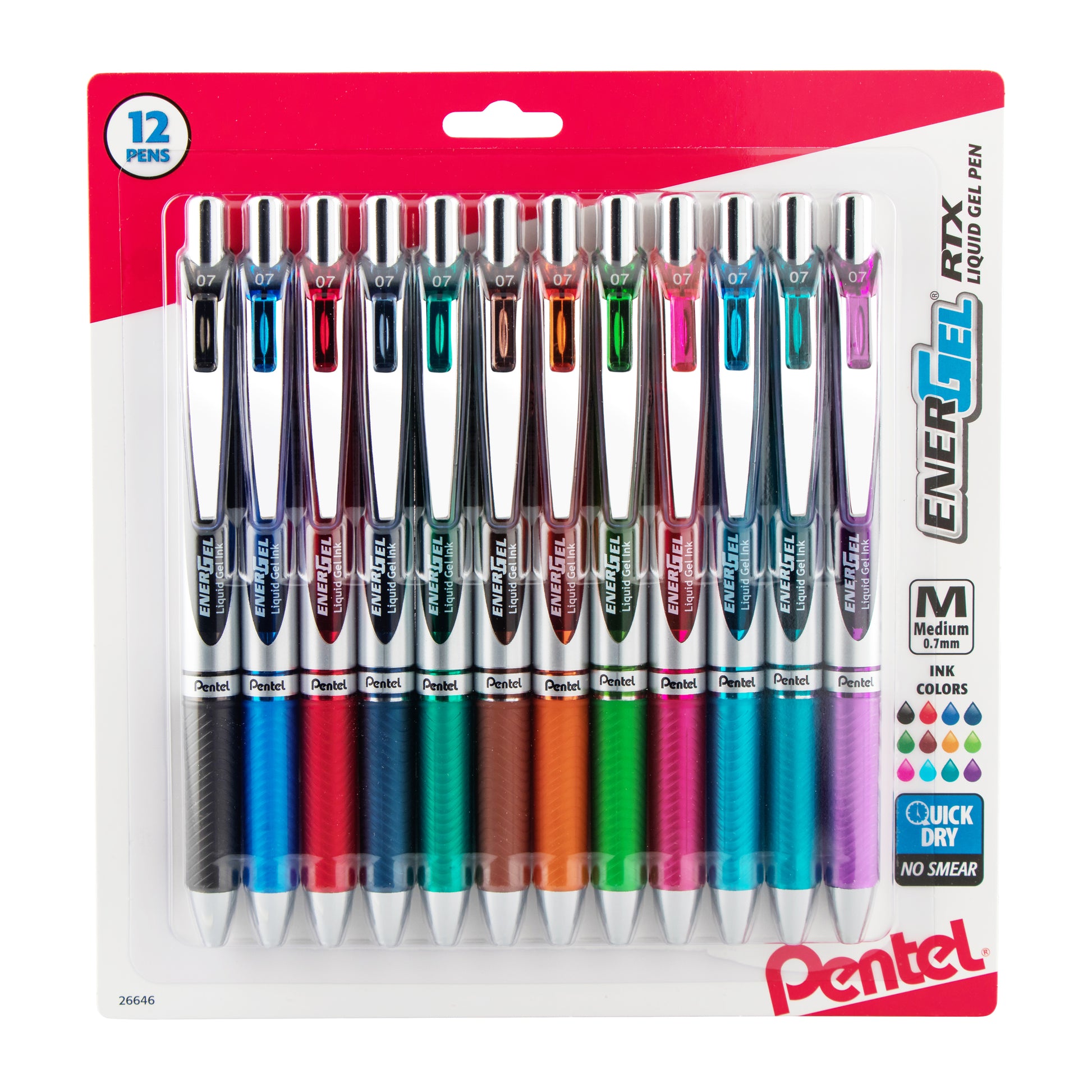 Pentel EnerGel Deluxe RTX Retractable Liquid Gel Pen, 0.7mm Medium Line,  Needle Tip, Black, Pack of 6 : Office Products 