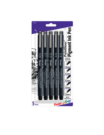 Pentel Arts Pointliner Pen, Assorted 5-pk