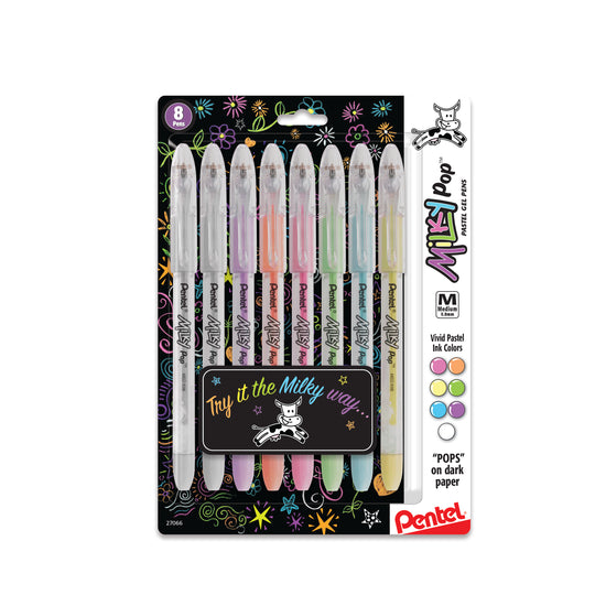 Milky Pop Pastel Gel Pen, (0.8mm) Medium Line, Assorted Ink 8-Pk