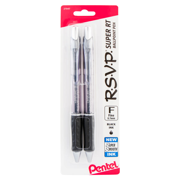 Pentel R.S.V.P. RT New Retractable Ballpoint Pen Medium Line Black Ink 2  Pack (BK93BP2A) 