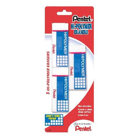 Pentel Hi-Polymer Jumbo Plastic Rubbers Erasers - White - Pack of 2 + 2  Rulers